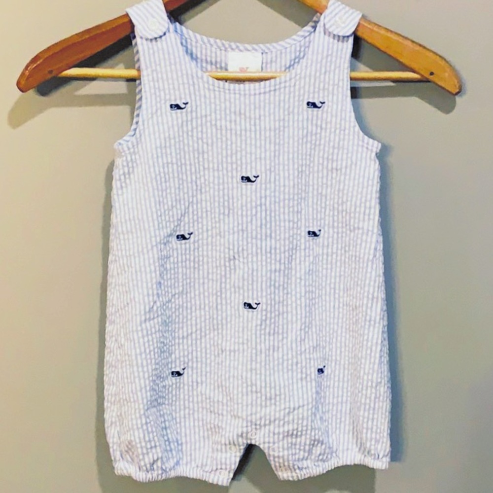 Vineyard Vines Blue Pinstripe Whale Romper 18-24M